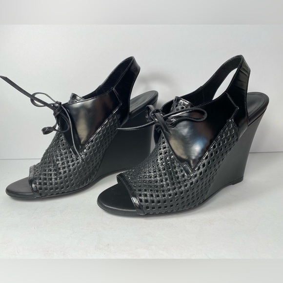 Balenciaga open toe perforated wedge sandals black 38.5 - Picture 3 of 9